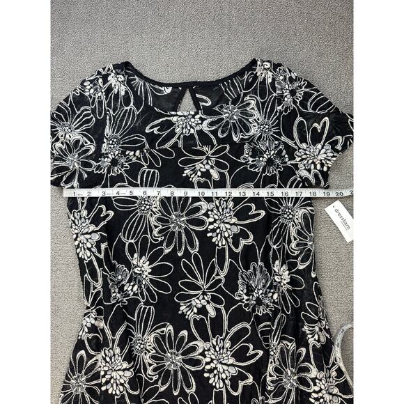 NWT Roz & Ali Dress Black White Embroidered Floral Mini Size Large - Picture 7 of 9